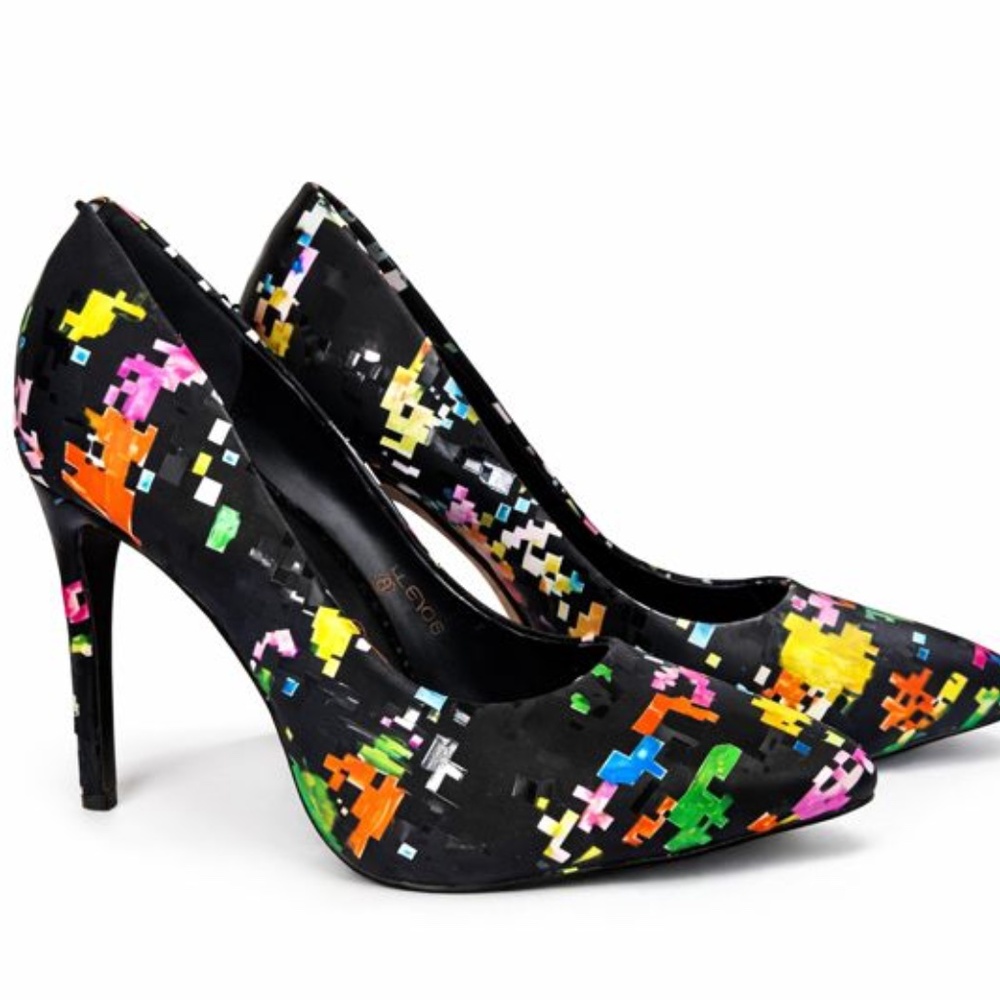 Custom Hand Painted Athena Black Heels with Multicolor Pattern